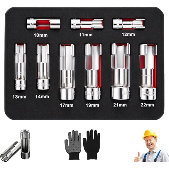 9-Piece Injector & Sensor Line Socket Set, 9-Piece Slotted Metric Socket Set for Fuel Lines, Sensors, and Automotive Repair