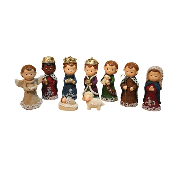 9-Piece Knit Nativity Set Christmas Figurines, Holy Family Baby Jesus with Manger, Cable Knit Religious Nativity Scene Tabletop Display, Christmas Little Nativity Playset Window Props