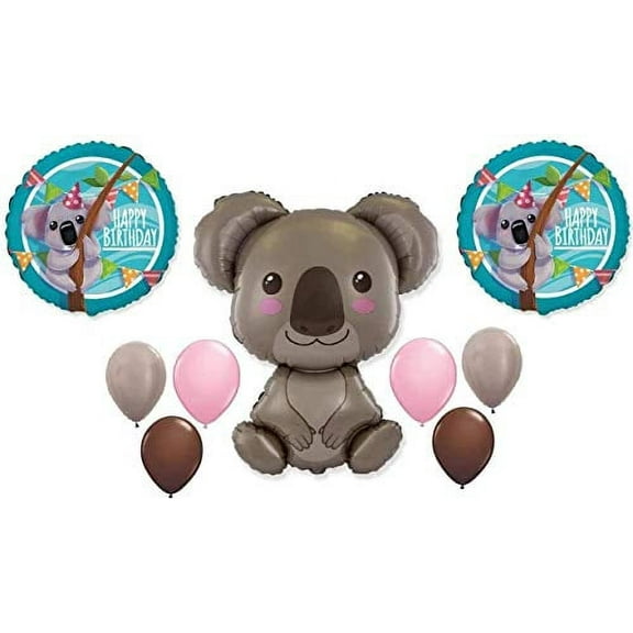 9 Piece Koala Happy Birthday Party Bear Australia New Zealand Travel Outback Jungle Animal Safari Favors Decor Balloons