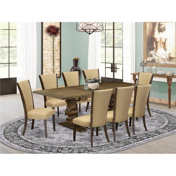 9 Piece Lassale Dining Table Set - Distressed Jacobean & Brown