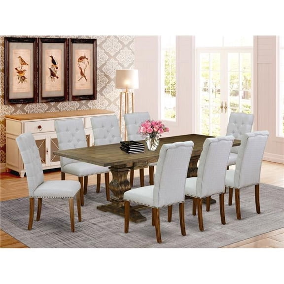 9 Piece Lassale Kitchen Table & Chairs Set - Distressed Jacobean, Black & Modern Gray