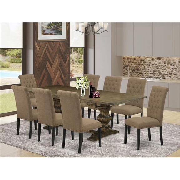 9 Piece Lassale Kitchen Table Set - Distressed Jacobean, Black & Light Sable
