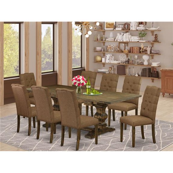 9 Piece Lassale Modern Dining Table Set - Distressed Jacobean