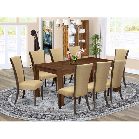 9 Piece Lismore Kitchen Table Set - Distressed Jacobean & Brown