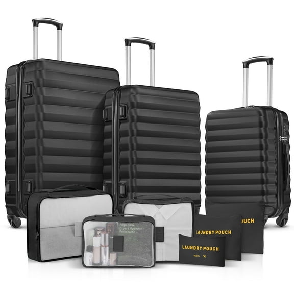 9 Piece Luggage Sets, Hard 20 24 28 inch Luggage with 6 Pieces Organize Bags Travel Suitcases Sets with Wheels,Black