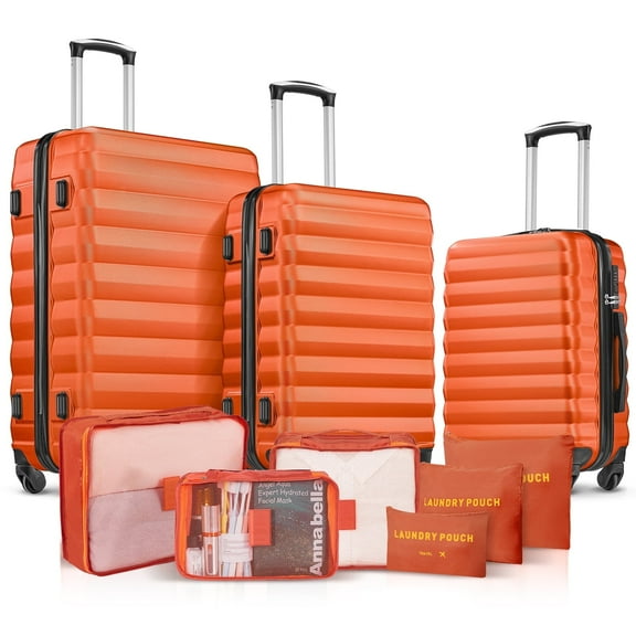 9 Piece Luggage Sets, Hard 20 24 28 inch Luggage with 6 Pieces Organize Bags Travel Suitcases Sets with Wheels, Orange