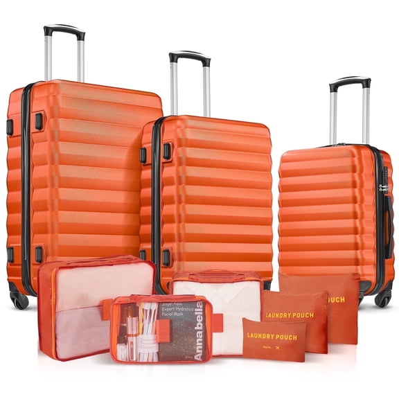 9 Piece Luggage Sets, Hard 20 24 28 inch Luggage with 6 Pieces Organize Bags Travel Suitcases Sets with Wheels, Orange