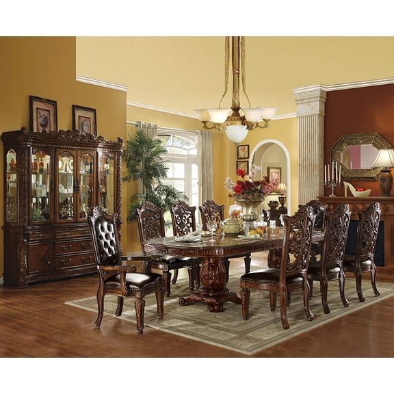 9-Piece Luxurious Formal Dining Table Set Kitchen Furniture Set Include 1 Extendable Dining Table, 6 Side Chairs and 2 Arm Chairs, Set for 8 Persons,Cherry