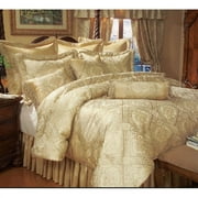 9 Piece Luxurious Silky Gold Imperial Jacquard Comforter Set (Classic Regal Pattern) Queen Size