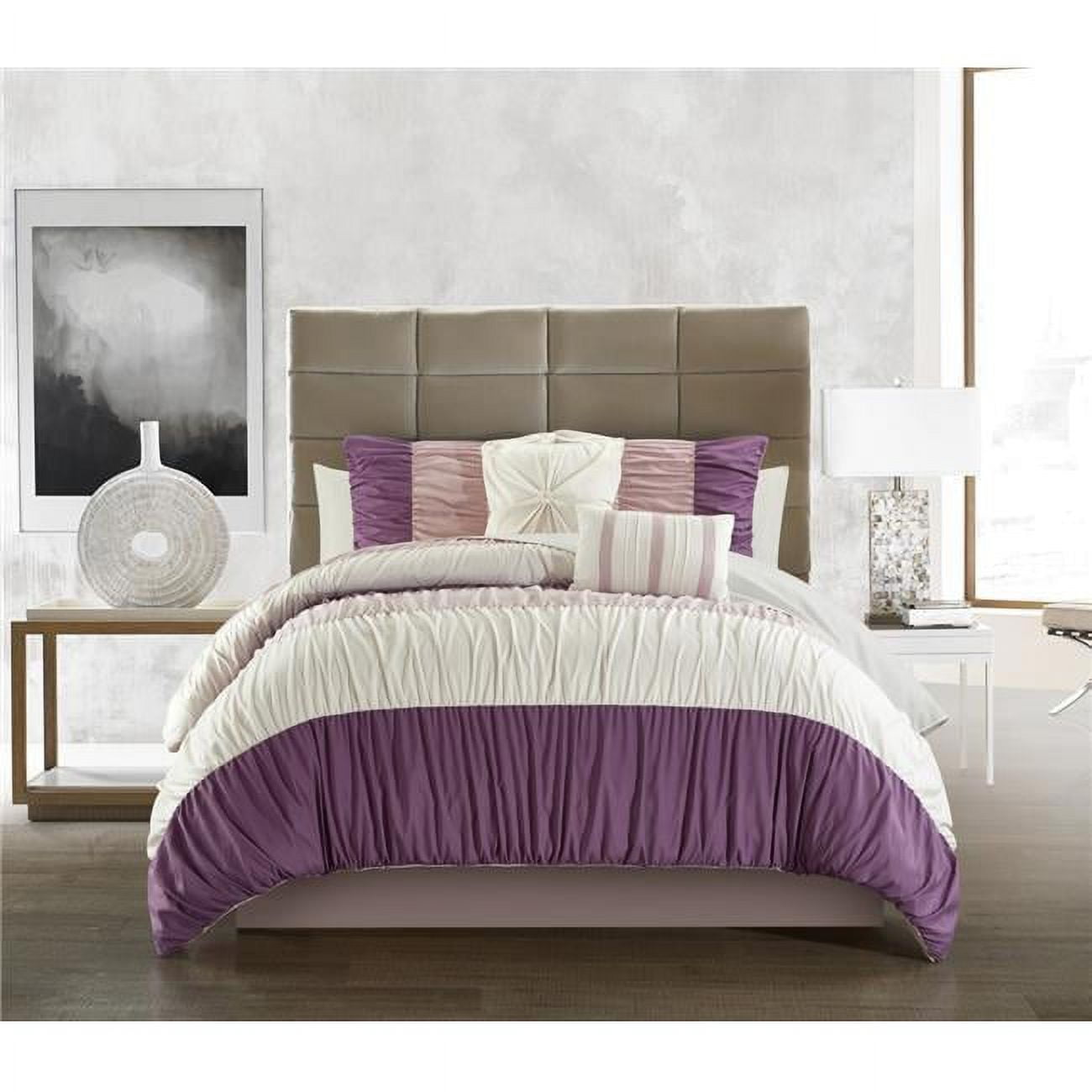 9 Piece Mae Comforter Set, Plum King Size