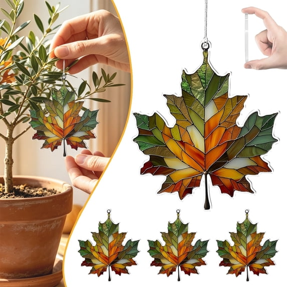 9 Piece Maple Leaf Suncatcher Window Decorations, 3.14 Inch Acrylic Fall Leaf Pendants with Hanging Cord for Autumn, Thanksgiving, Wall, Door and Home Decor