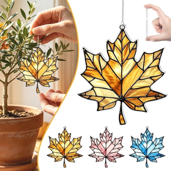 9 Piece Maple Leaf Thanksgiving Decorations, 3.14 Inch Acrylic Suncatcher Pendants for Fall Window Decor, Party, Gathering, Door, Wall and Tree
