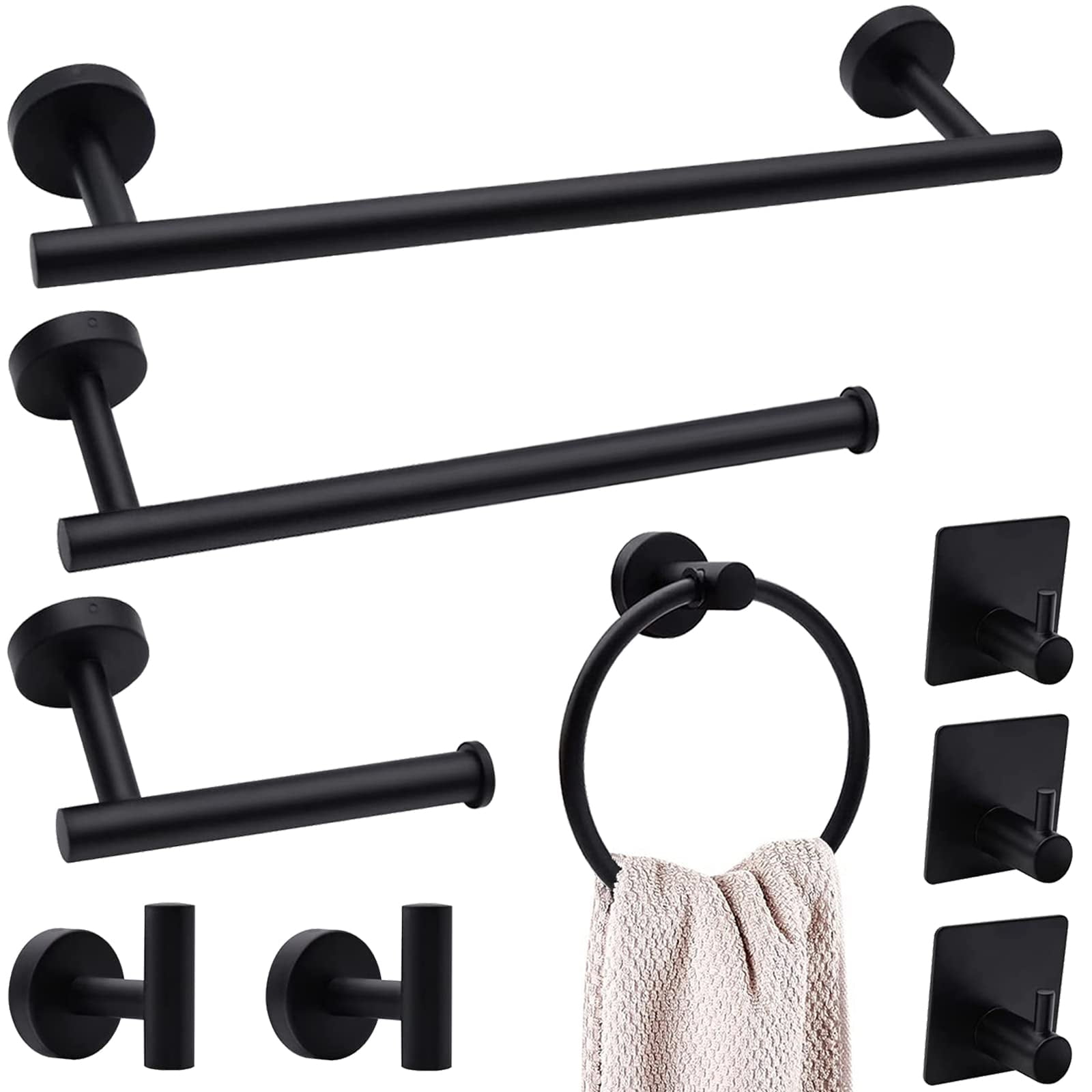 9Piece Matte Black Bathroom Hardware Accessories Set, Stainless Steel
