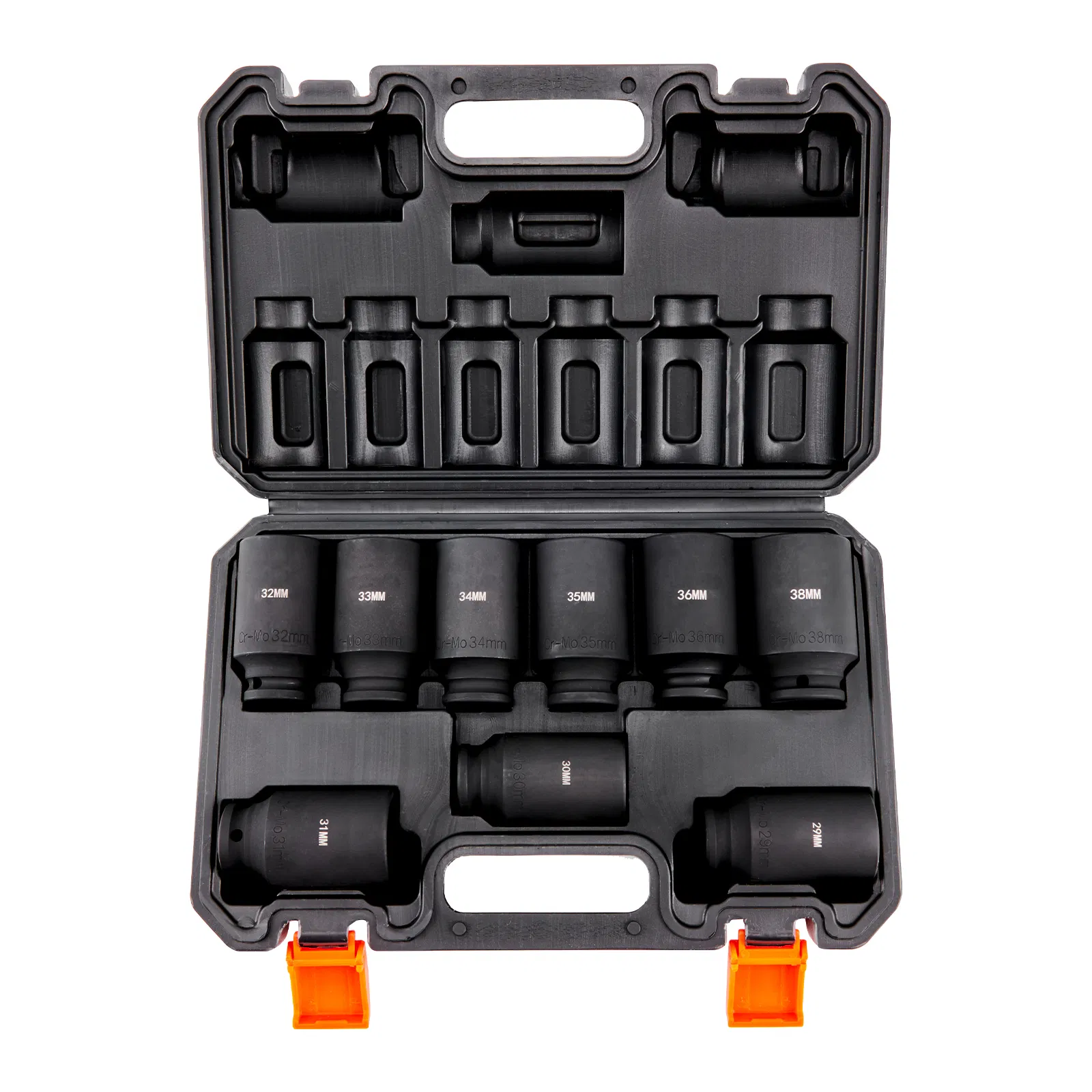 9-Piece Metric Deep Socket Set 29-38mm,1/2" Drive Impact Socket,6 Point Cr-Mo Alloy Steel for Auto Repair,Durable with Easy-to-Read Markings and Storage Case