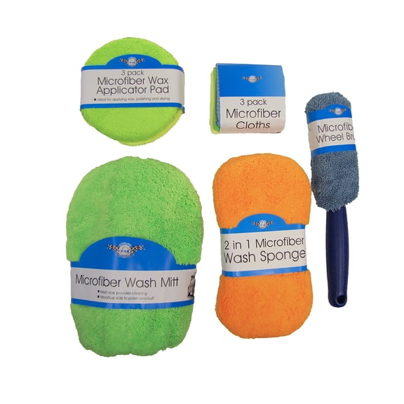 9 Piece Microfiber Car Detailing Kit Wash Wax Polish Buff Cloths Sponge Supply Set Vehicle Cleaning Accessory