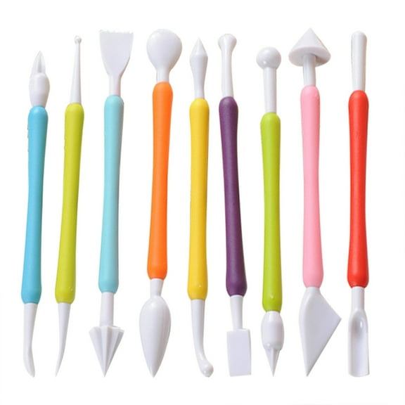 9-Piece Multicolor DIY Cake Fondant Modeling Tools Set, Sugarcraft Sculpting Carving Tools, Includes 9 Tools