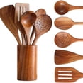 thumbnail image 1 of 9-Piece Natural Teak Kitchen Utensil Set with Spoon Holder, Comfortable Grip, Cooking Spoon, and Utensil Holder, 1 of 8