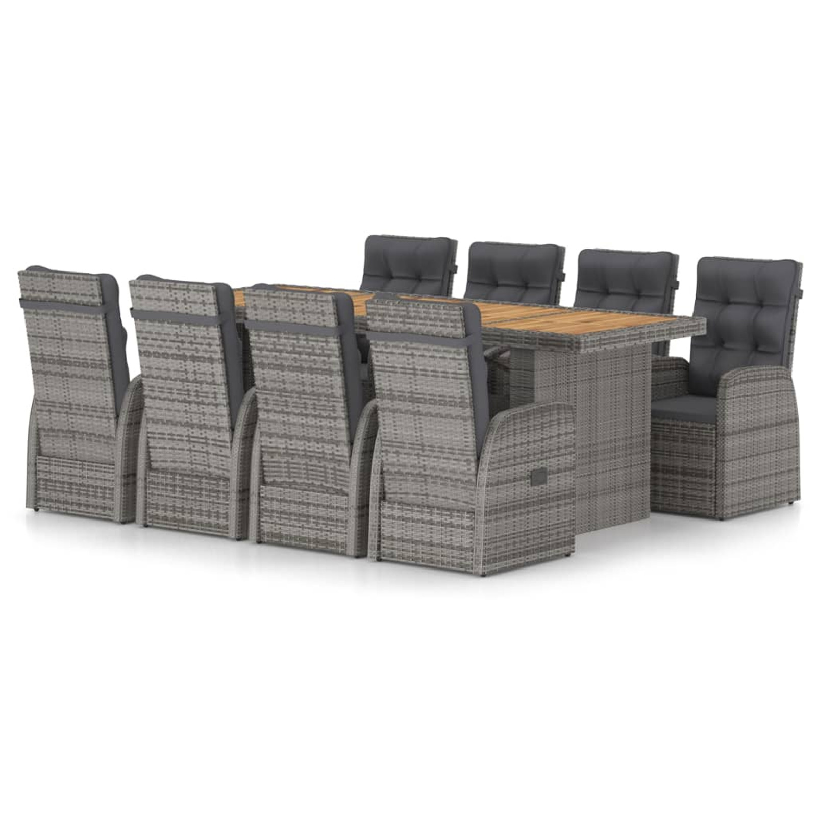9 Piece Outdoor Dining Set with Cushions Poly Rattan Gray - image 1 of 7