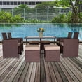 thumbnail image 1 of 9 Piece Outdoor Patio Dining Set with 4 PE Wicker Chairs, 4 Ottomans, Glass Table, All-Weather Space Saving Rattan Outdoor Conversation Set with Cushions for Backyard, Lawn, Garden, Poolside, LLL163, 1 of 9