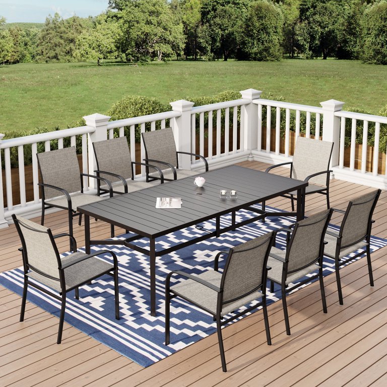 9-Piece Outdoor Patio Dining Set with Metal Steel Rectangular