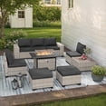 thumbnail image 1 of Sweecci 9 Pcs Patio Furniture Set, 55000BTU CSA Propane Fire Pit Table & Ottoman, Double-Strand Rattan Sectional Sofa with 4" Cushions, All-Weather Conversation Set for Backyard Patio,Dark Grey, 1 of 7