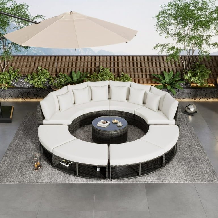 9-Piece Outdoor Patio Furniture Set, Round Patio Conversation Set