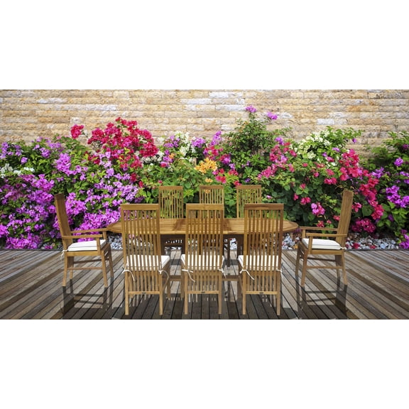 9 Piece Oval Teak Wood West Palm Outdoor Patio Dining Set With Cushions, A-Grade Teak Wood