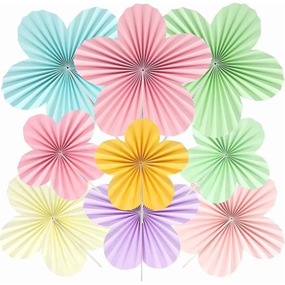 9 Piece Pastel Paper Flowers Spring Tissue Floral Fan Decorations