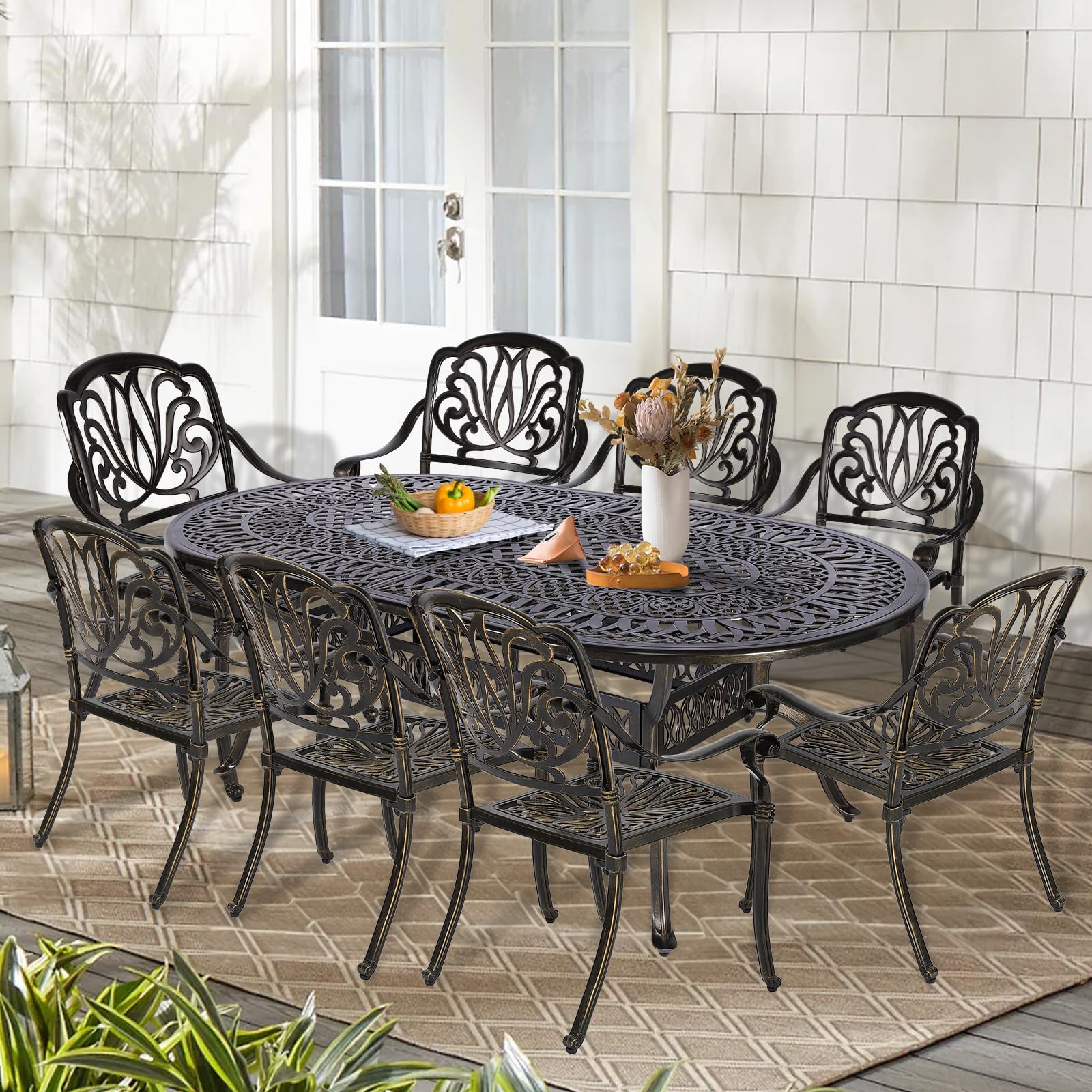 9-Piece Patio Cast Aluminum Dining Set, Outdoor Dining Furniture Set ...