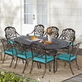 thumbnail image 1 of 9-Piece Patio Cast Aluminum Dining Set, Outdoor Dining Furniture Set for 8 Person, Includes 84" Oval Table and 8 Cushioned Chairs with Umbrella Hole for Patio Deck Garden, Ocean Blue, 1 of 7