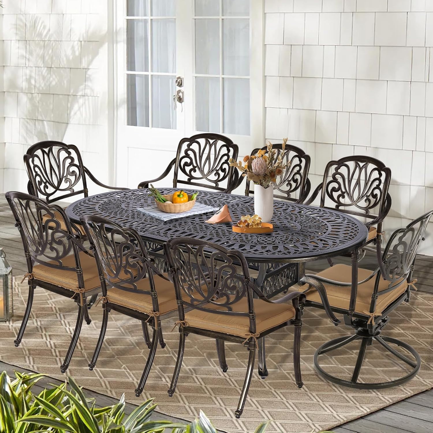 9-Piece Patio Cast Aluminum Dining Set, Outdoor Dining Furniture