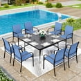 thumbnail image 1 of MAISON ARTS  9-Piece Patio Dining Set, 60 Inch Square Metal Table and 8 Textilene Dining Chairs Blue, 1 of 5