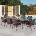 thumbnail image 1 of 9-Piece Patio Dining Set for 8, All Weather Cast Aluminum Outdoor Funiture Table and Chairs Set - 94.5” Rectangular Table and 8 Cushioned Dining Chairs, 2" Umbrella Hole, Chili Red, 1 of 8