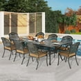 thumbnail image 1 of 9-Piece Patio Dining Set for 8, All Weather Cast Aluminum Outdoor Funiture Table and Chairs Set - 94.5” Rectangular Table and 8 Cushioned Dining Chairs, 2" Umbrella Hole, Khaki, 1 of 8