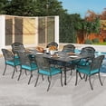 thumbnail image 1 of 9-Piece Patio Dining Set for 8, All Weather Cast Aluminum Outdoor Funiture Table and Chairs Set - 94.5” Rectangular Table and 8 Cushioned Dining Chairs, 2" Umbrella Hole, Ocean Blue, 1 of 8
