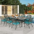 thumbnail image 1 of 9-Piece Patio Dining Set for 8, All Weather Cast Aluminum Outdoor Funiture Table and Chairs Set - 94.5" Rectangular Table and 8 Cushioned Dining Chairs, 2" Umbrella Hole, Ocean Blue, 1 of 8