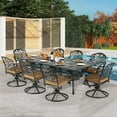 thumbnail image 1 of 9-Piece Patio Dining Set for 8, All Weather Cast Aluminum Outdoor Funiture Table and Chairs Set - 94.5" Rectangular Table and 8 Cushioned Swivel Rocker Chairs, Umbrella Hole, Khaki, 1 of 7