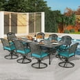 thumbnail image 1 of 9-Piece Patio Dining Set for 8, All Weather Cast Aluminum Outdoor Funiture Table and Chairs Set - 94.5" Rectangular Table and 8 Cushioned Swivel Rocker Chairs, Umbrella Hole, Ocean Blue, 1 of 7