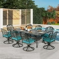 thumbnail image 1 of 9-Piece Patio Dining Set for 8, All Weather Cast Aluminum Outdoor Funiture Table and Chairs Set - 94.5" Rectangular Table and 8 Cushioned Swivel Rocker Chairs, Umbrella Hole, Ocean Blue, 1 of 7