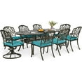 thumbnail image 1 of 9-Piece Patio Dining Set, Outdoor Patio Table and Chair Set of 84” Oval Cast Aluminum Dining Table with Umbrella Hole, 6 Stationary, 2 Swivel Rocker Chairs, Patio Funiture Set, Blue, 1 of 8