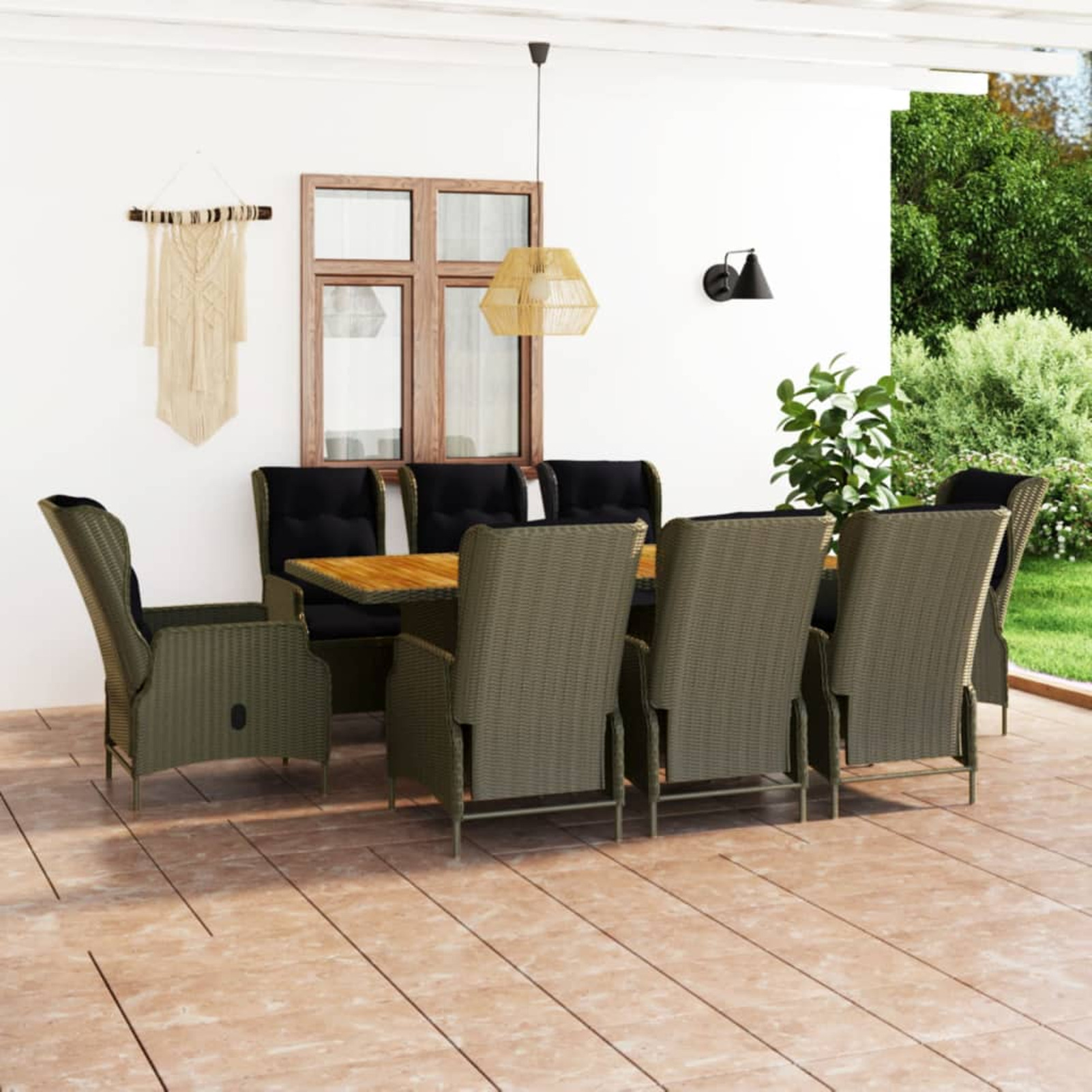 9 Piece Patio Dining Set with Cushions Poly Rattan Brown - image 1 of 7