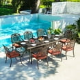 thumbnail image 1 of SKOK 9-Piece All-Weather Cast Aluminum Outdoor Dining Set with 88'' Table & 8 Stackable Cushioned Chairs, Red, 1 of 8