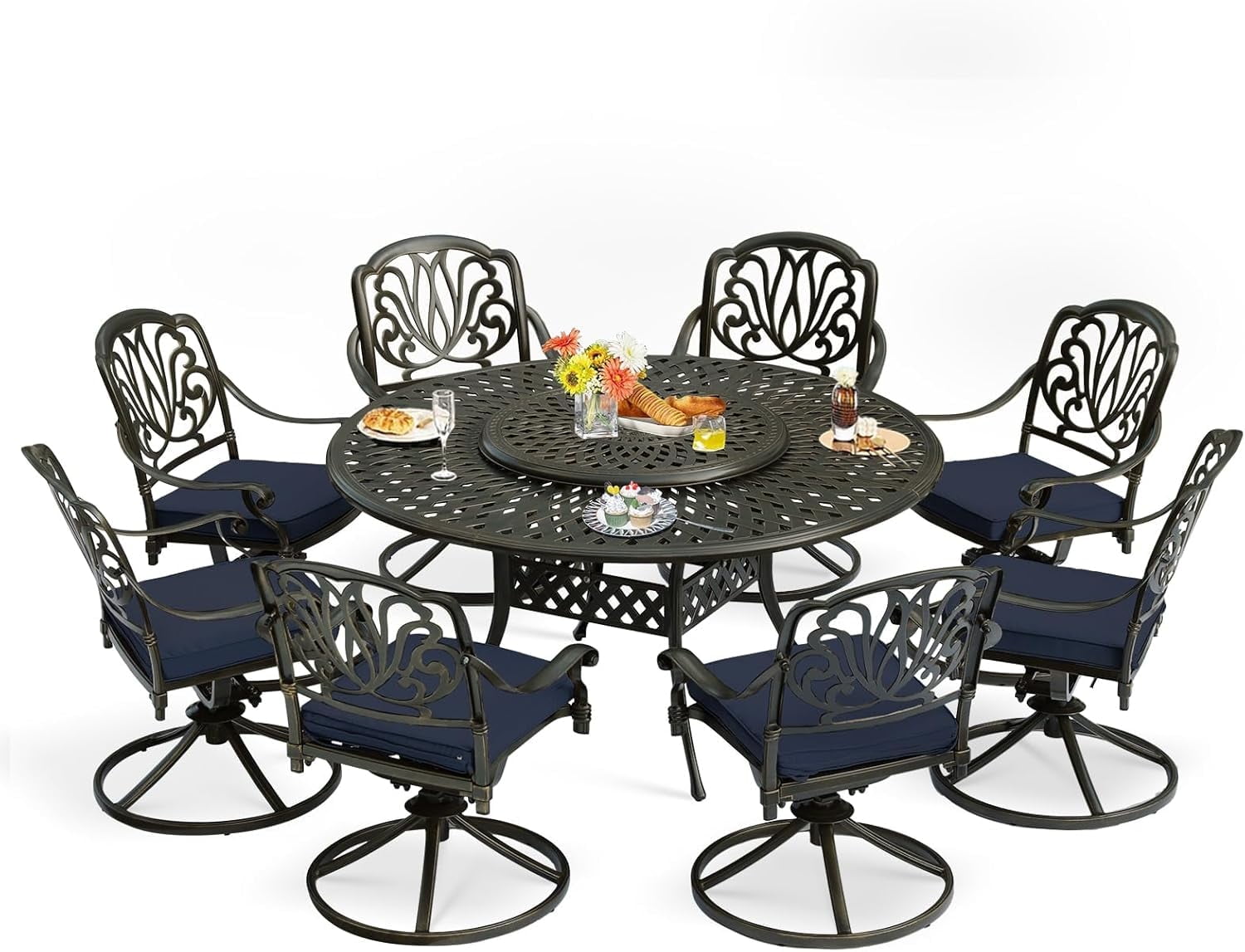 9-Piece Patio Furniture Dining Set, Cast Aluminum Outdoor Conversation ...