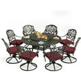 thumbnail image 1 of 9-Piece Patio Furniture Dining Set, Cast Aluminum Outdoor Conversation Set- 61" Round Patio Dining Table with Detachable Lazy Susan & 8 Cushioned Swivel Rocker, Umbrella Hole, Chili Red, 1 of 7
