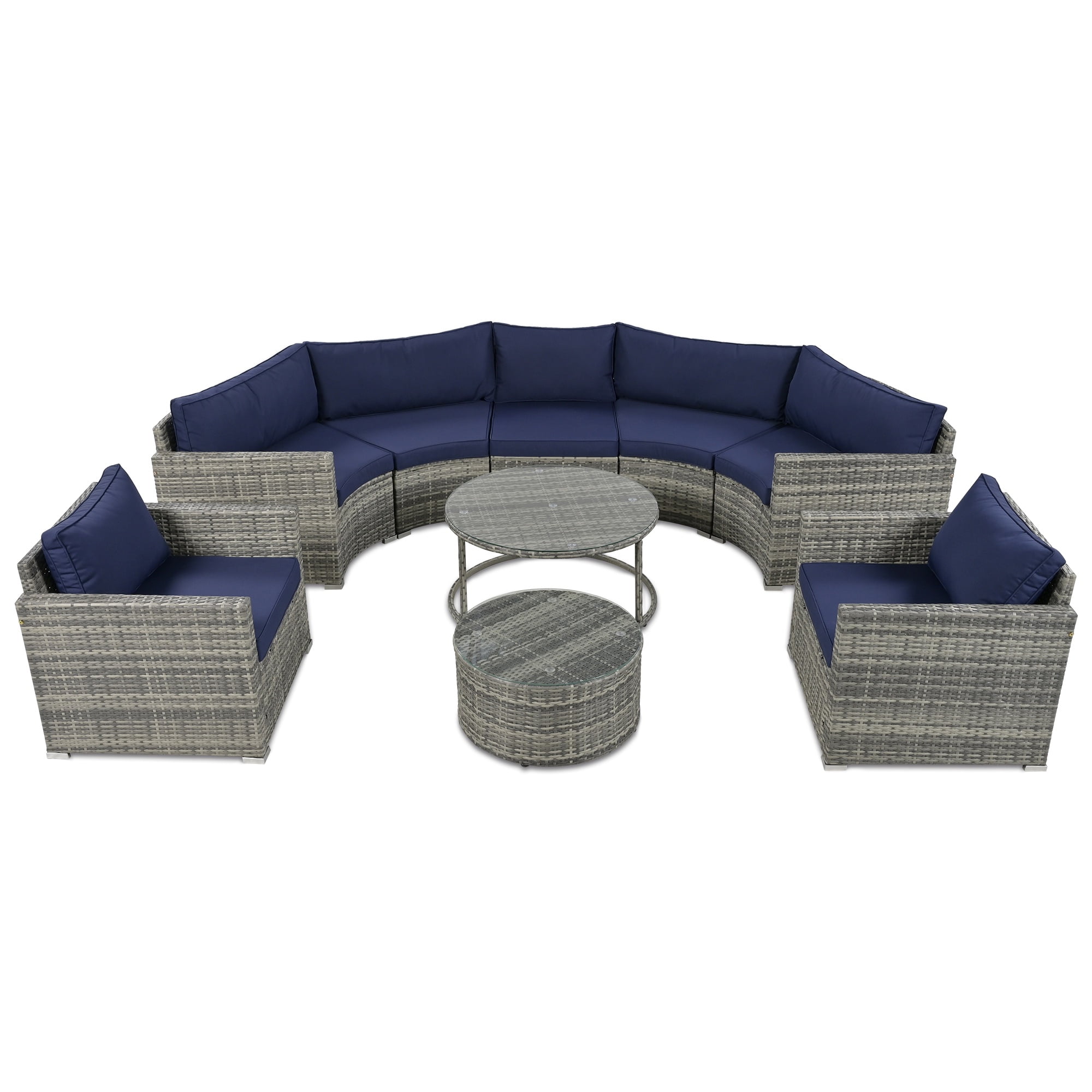 SYNGAR 9-Piece Outdoor Half-Moon Sectional Sofa Se