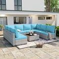 thumbnail image 1 of 9-Piece Patio Furniture Set, Outdoor Patio Furniture with Thick Cushions, Modular Patio Sofa, Dual-Strand Wicker Rattan, Rust-Resistant Frame, Backyard Furniture for Garden, Deck, Lake Blue, 1 of 3