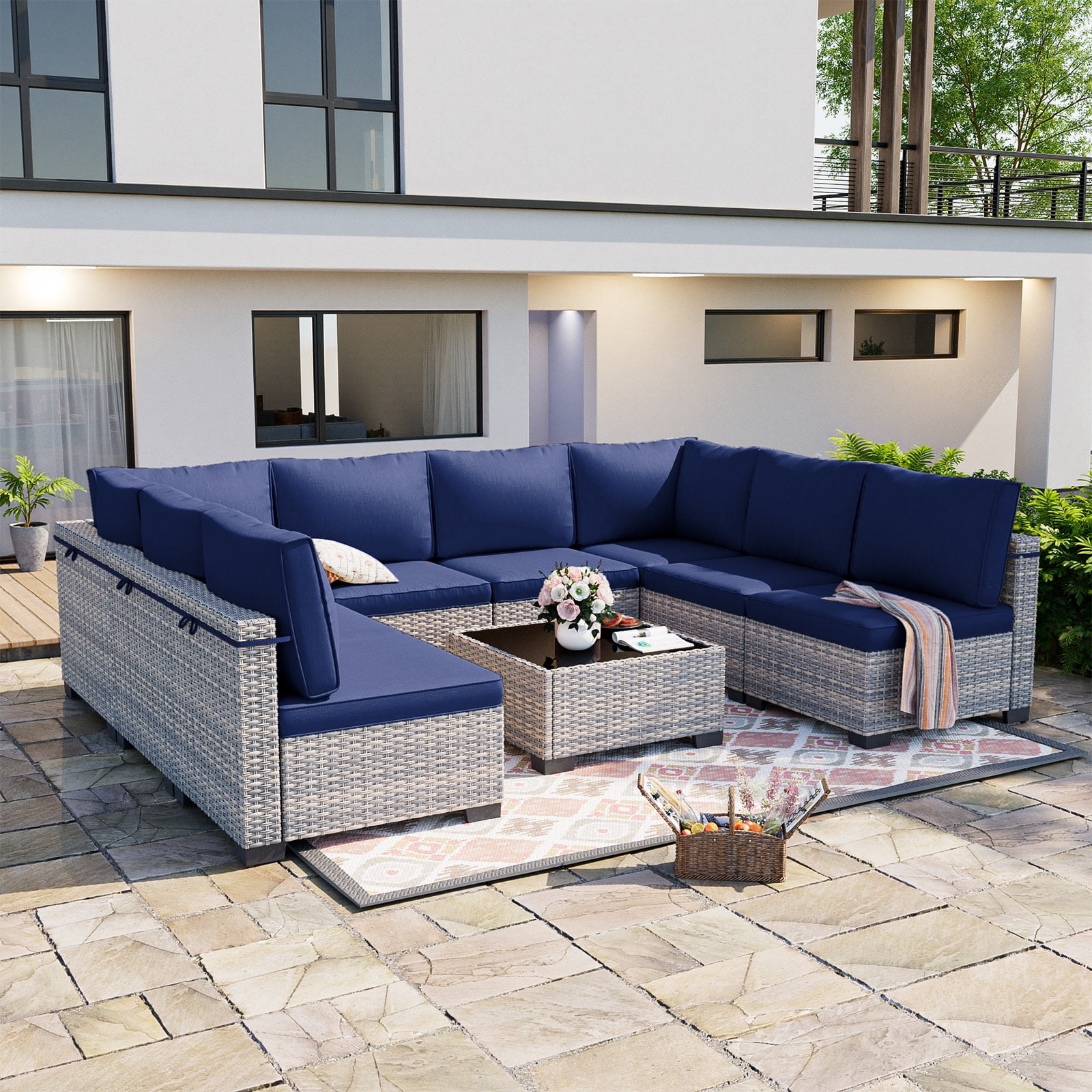 9-Piece Patio Furniture Set, Outdoor Patio Furniture with Thick ...