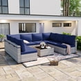 thumbnail image 1 of 9-Piece Patio Furniture Set, Outdoor Patio Furniture with Thick Cushions, Modular Patio Sofa, Dual-Strand Wicker Rattan, Rust-Resistant Frame, Backyard Furniture for Garden, Deck, Navy Blue, 1 of 3