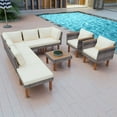 thumbnail image 1 of 9-Piece Patio Rattan Furniture Set, Outdoor Conversation Set, Acacia Wood Legs and Tabletop, Sectional Sofa Set with Coffee Table and Cushion, Beige, 1 of 10