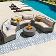 thumbnail image 1 of 9-Piece Patio Wicker Sofa Set, Half-Moon Shaped Sectional Rattan Suit Combination with Movable Cushions, Round Table, Steel Legs, for Garden Outdoor, Beige, 1 of 9